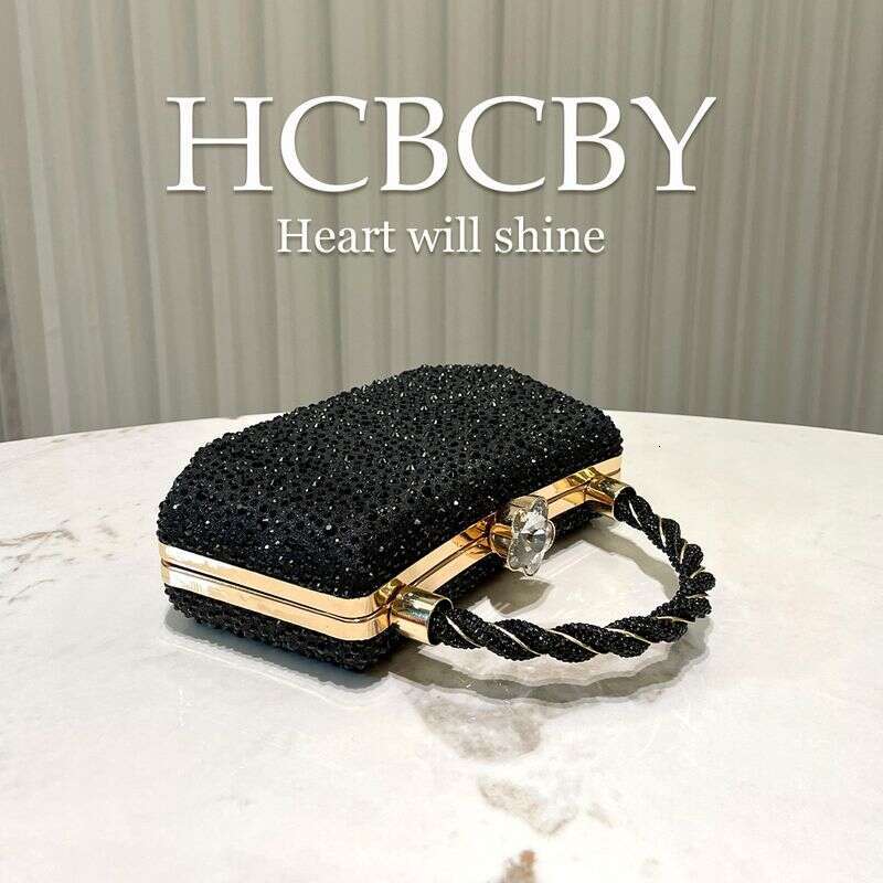 Black Shiny Double Sided Hot Dia Rhinestone Clutch Women's Fashionable And Elegant Evening Bag Handbag
