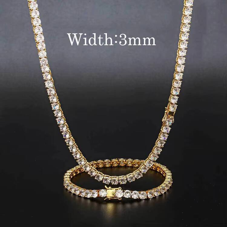 GZYS JEWELRY Wholesale High Quality 3 4 5 MM Gold Plated Hip Hop Iced Out Clustered Tennis Chain