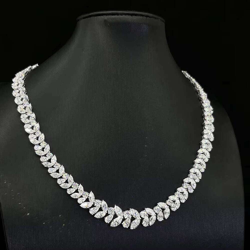 Sterling Sier Plated White Gold Moissanite Necklace Custom 15mm Width Fine Jewelry with Bracelet for Women Gifts