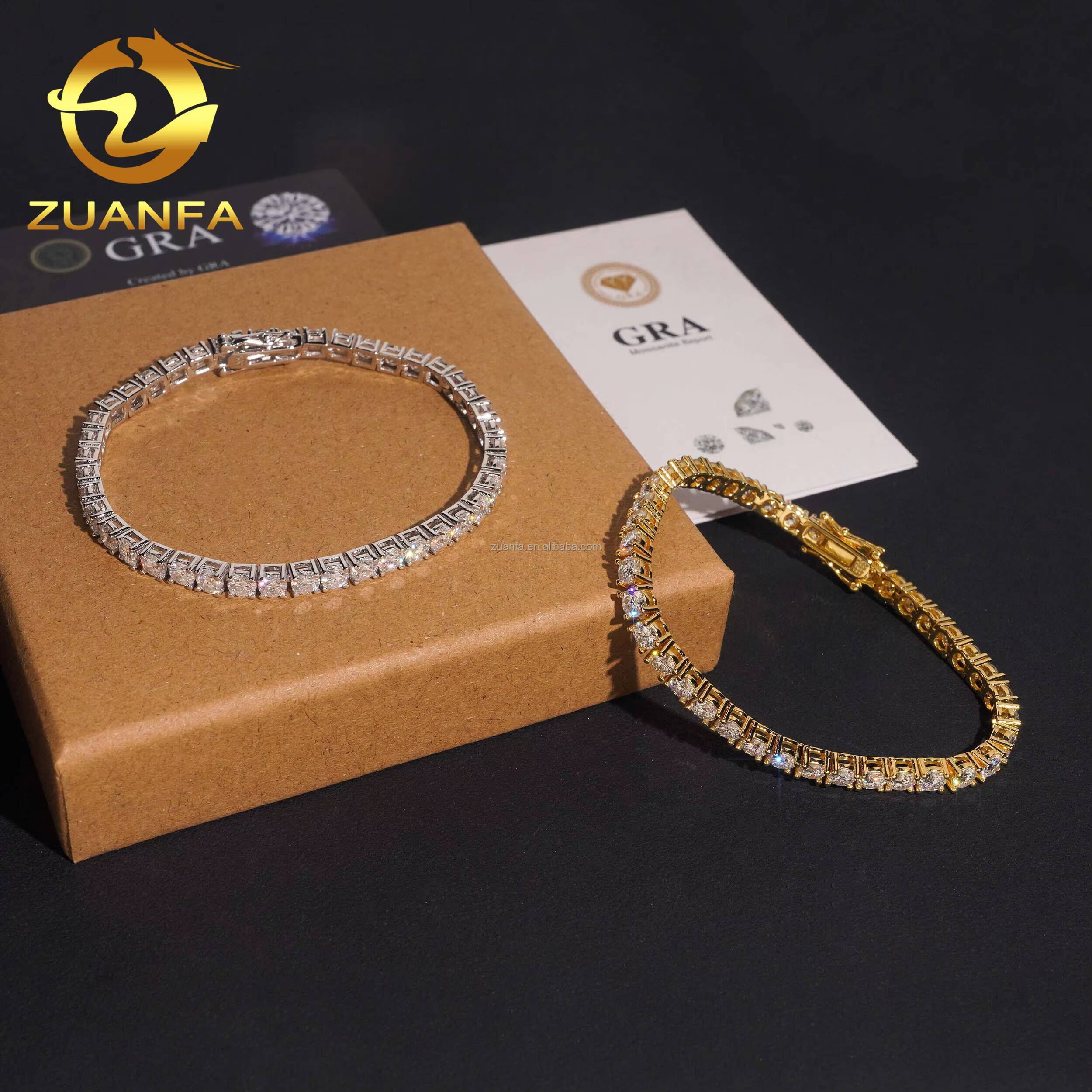 Ship in USA Warehouse Pass Diamond Tester Stock 4mm 925 Solid Silver Hip Hop Iced Out VVS1 Moissanite Diamond Tennis Bracelet