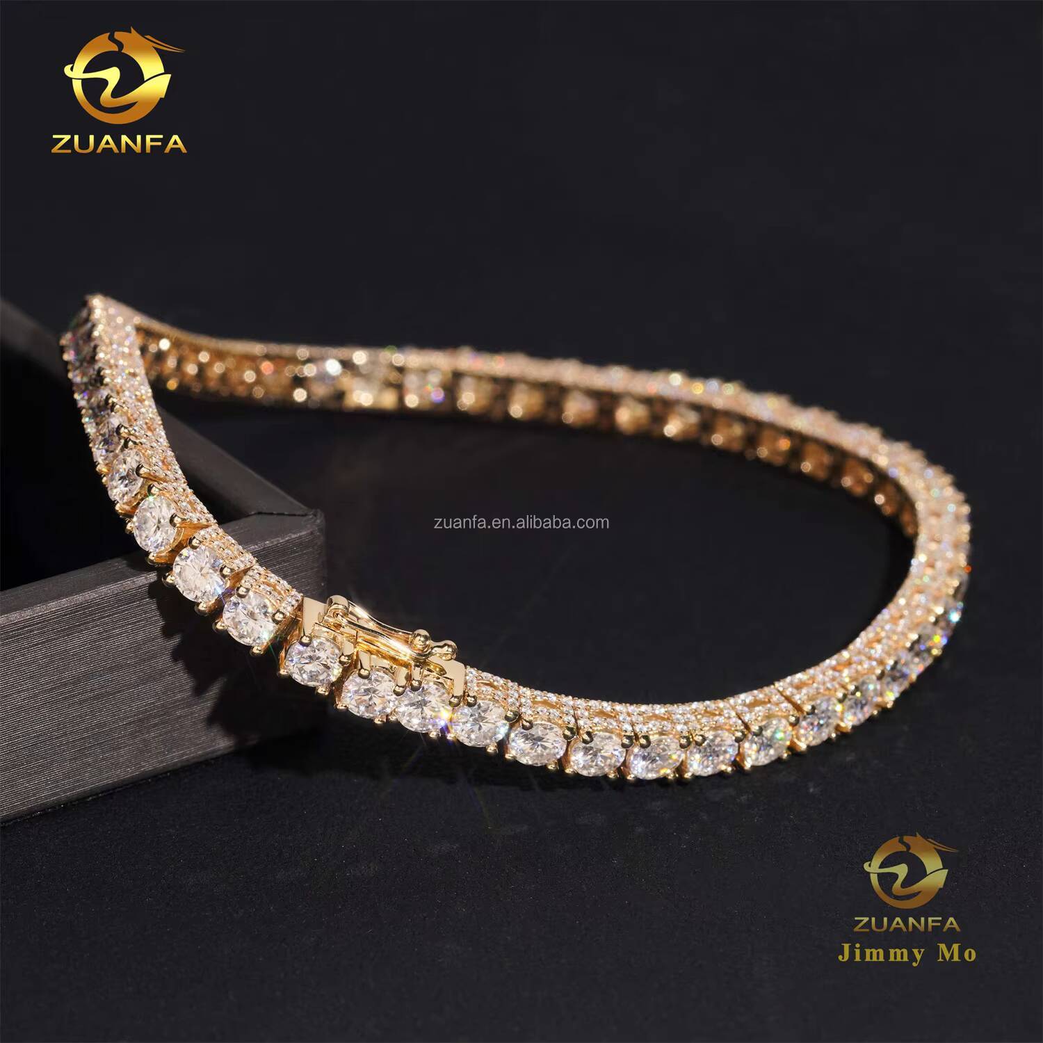 4mm 10k Real Yellow Gold Iced Out Luxury Jewelry Hip Hop Style GRA Certificates VVS Moissanite Cluster Tennis Chain Bracelet