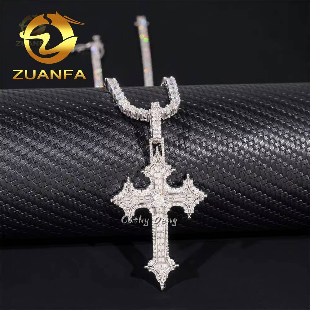 Luxury VVS Moissanite Diamond Iced Out Pendant Cross Pendant Silver 925 Hip HopJewelry Moissanite Custom Cross Pendant