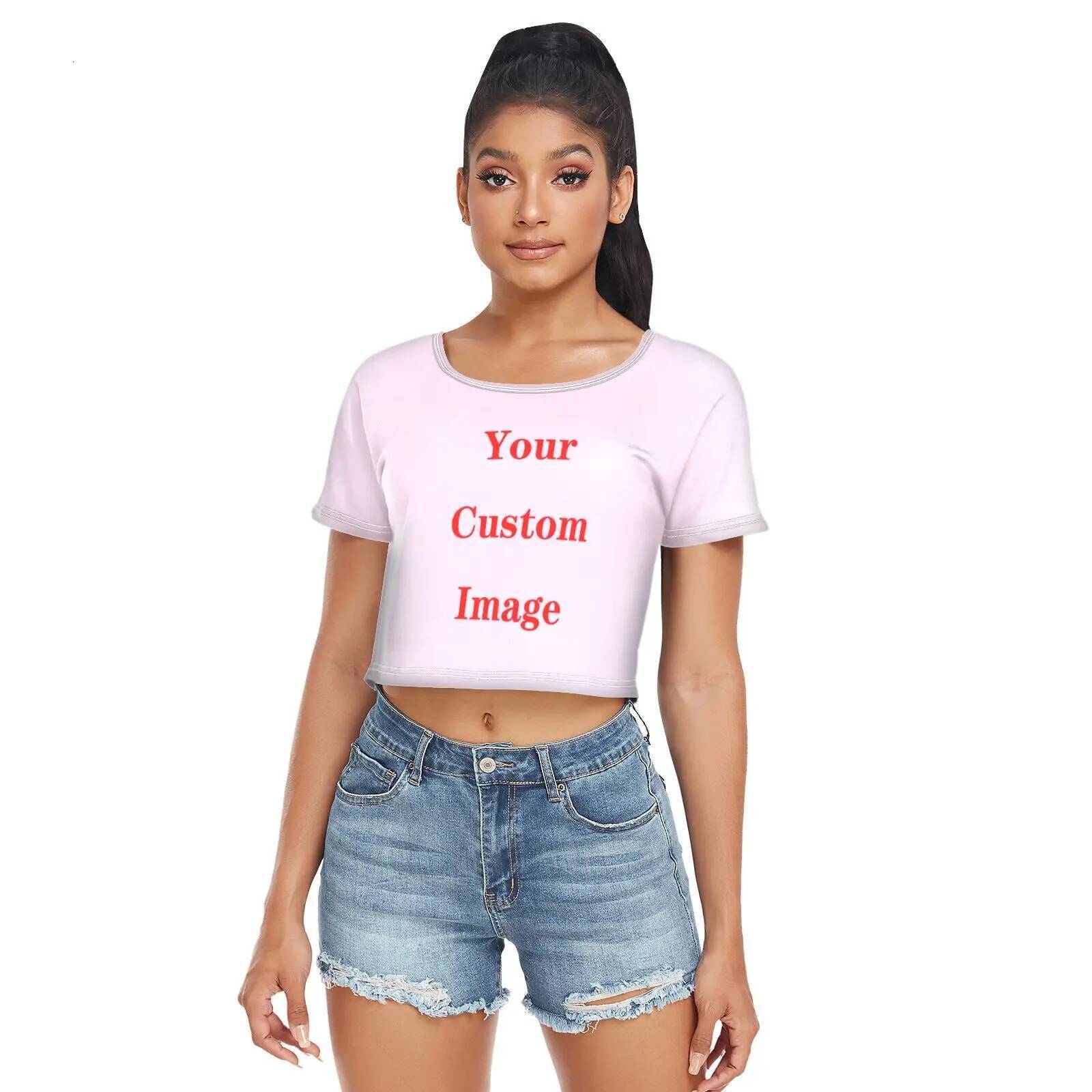 Spring And Summer New Open Navel High Waist Short Sleeve T-shirt Simple Round Neck Pullover Custom Image