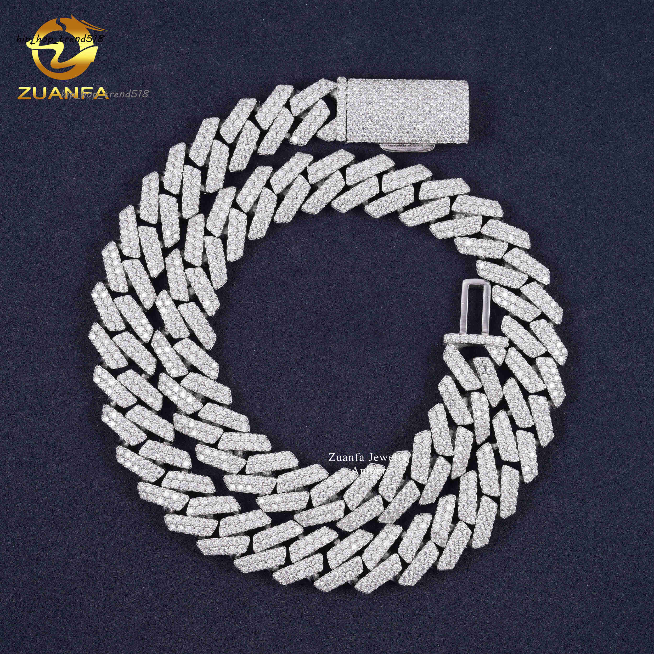 Luxury VVS 2 Rows 13mm Miami Hip Hop Iced Out Fine Jewelry Lab Moissanite Diamond Men Necklace Cuban Link Chain Sterling Silver