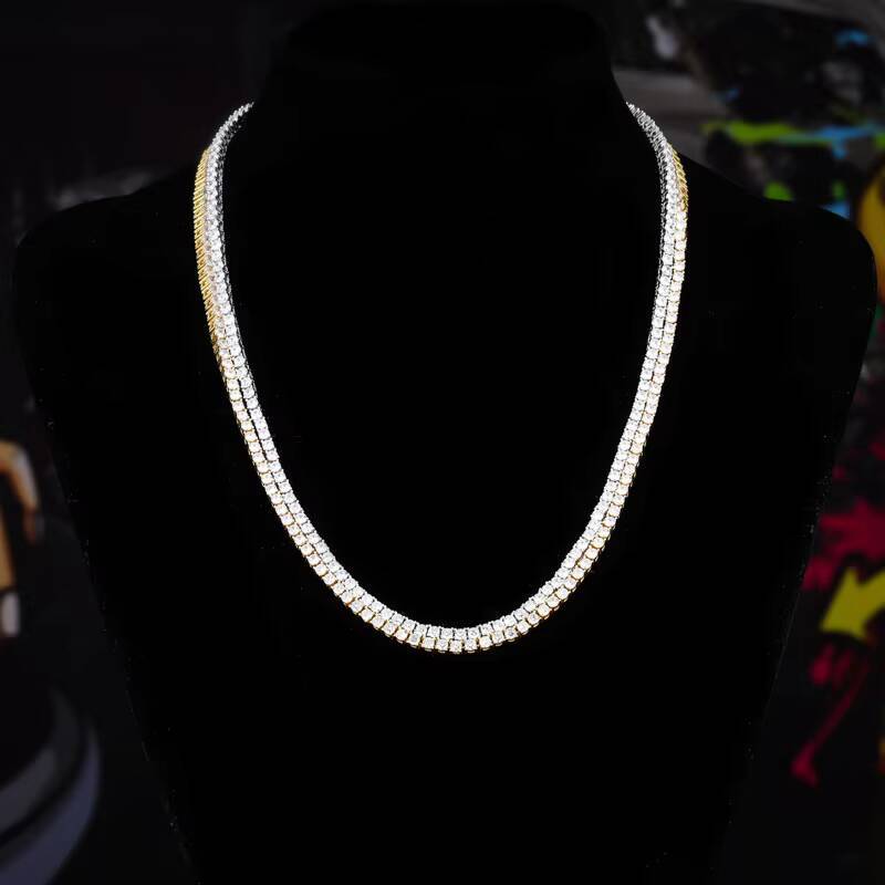 GZYS JEWELRY High Quality 5mm Wide 18k Gold Plated Tennis Chains 925 Silver Iced Out