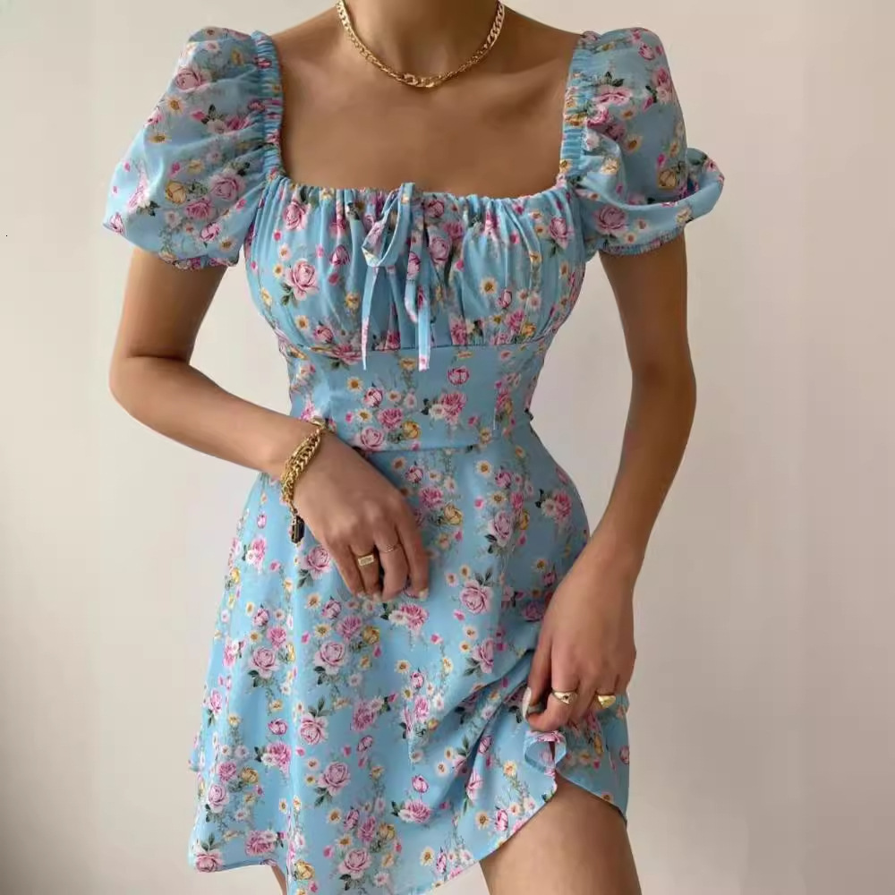 2023 Womens Summer Hot Item HighEnd French Fashion Puff Sleeve Floral Dopamine Outfit Dress Elegant