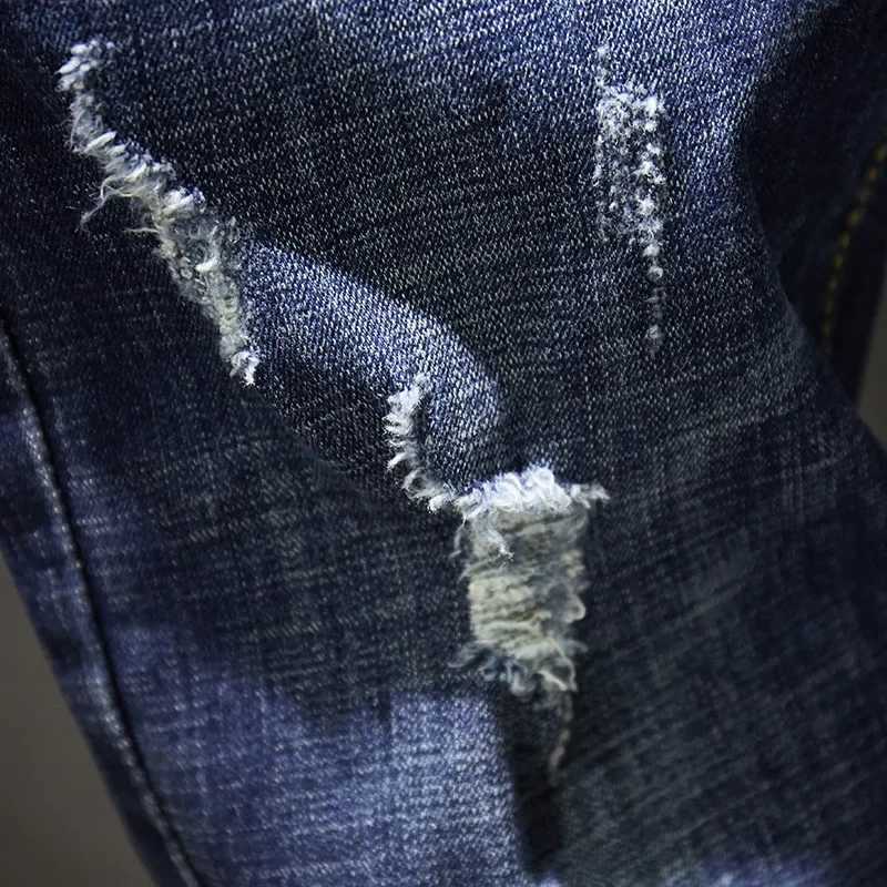 Trendy CrossBorder Elasticity Jeans New Season Mens Hole Fashion Korean Style Casual Slims Smooth Your Silhouette Small Foot D W250905