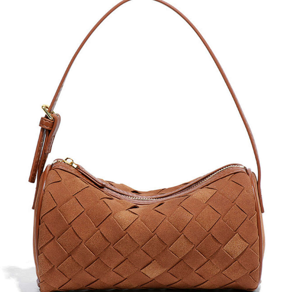 DHEssentials 2025 Autumn Winter Faux Suede Cylinder Woven Bag - Small Pillow Crossbody Underarm Handheld Camera Bag