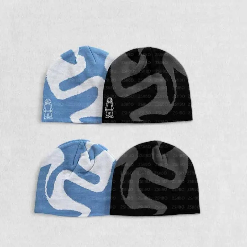 Y2K Simple Cute Creative Letters Jacquard Knitted Hat Men Women Autumn Winter Fashion Joker Warm Plush Hat Beanies 250905