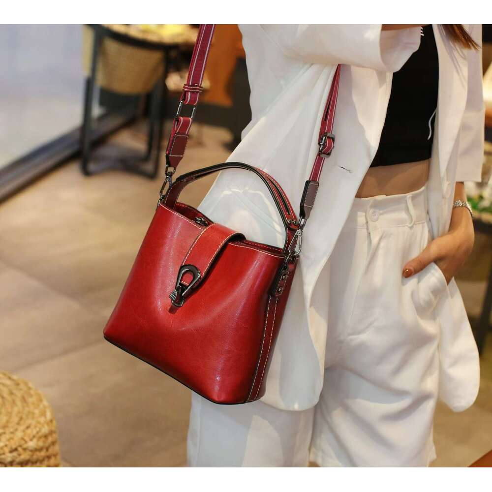 Summer Bags for Women 2024 Bucket Genuine Leather Shoulder Crossbody Bag Women's Versatile Handbag