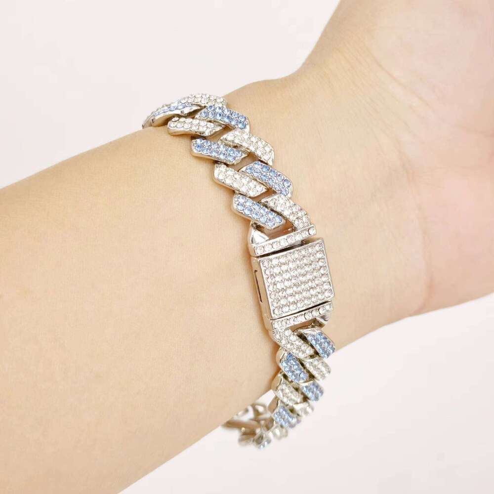 Wholesale Hip Hop Jewelry Bracelet 14 mm Dia Gold Plated Bling Rhinestone Cuban Link Chain Necklace