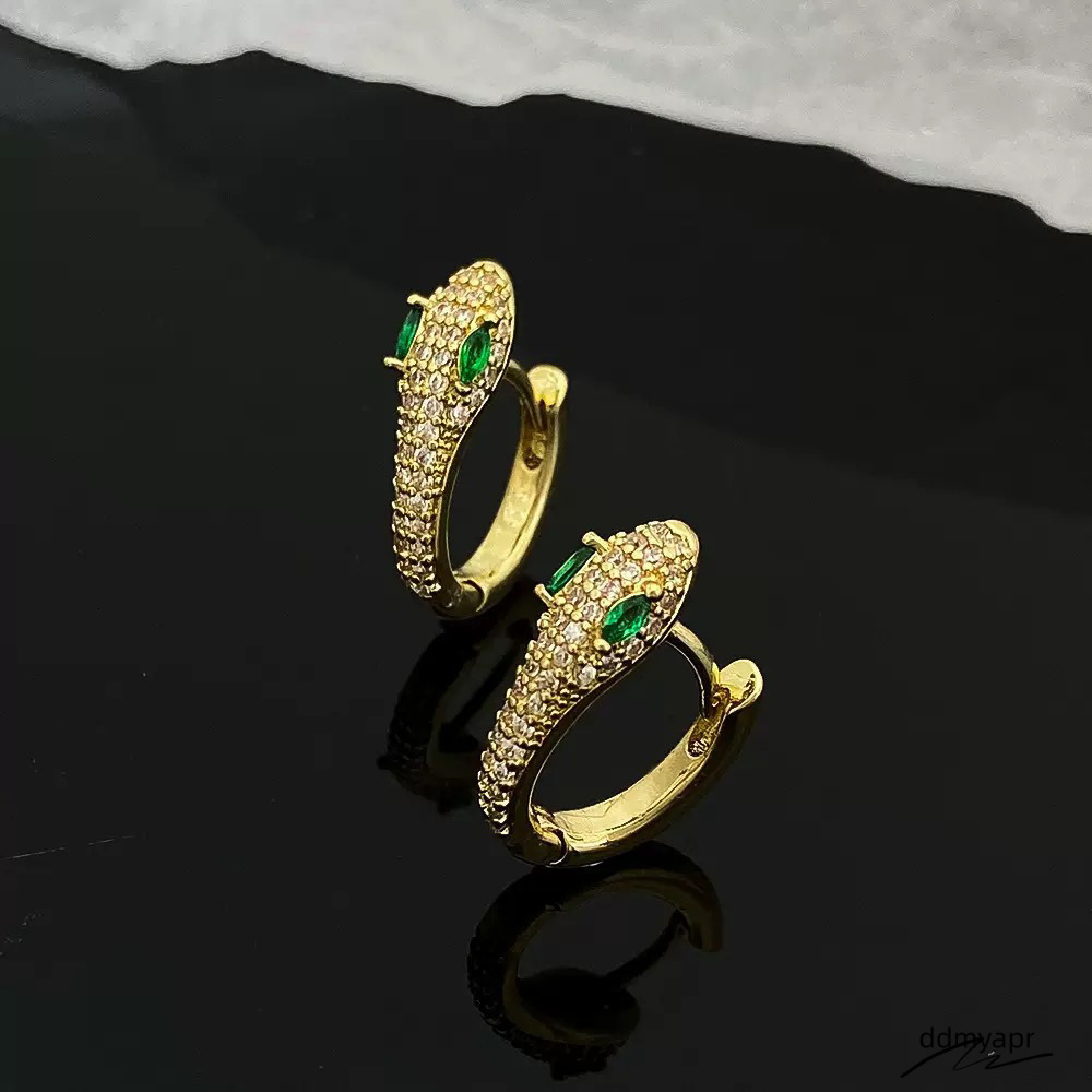 Light Elegant Exquisite Versatile Zircon Green Eye Snake-Shaped ddmyday Fashion High-End Sense Personality Niche Earrings 250710 ddmyday ddmyday ddmyd