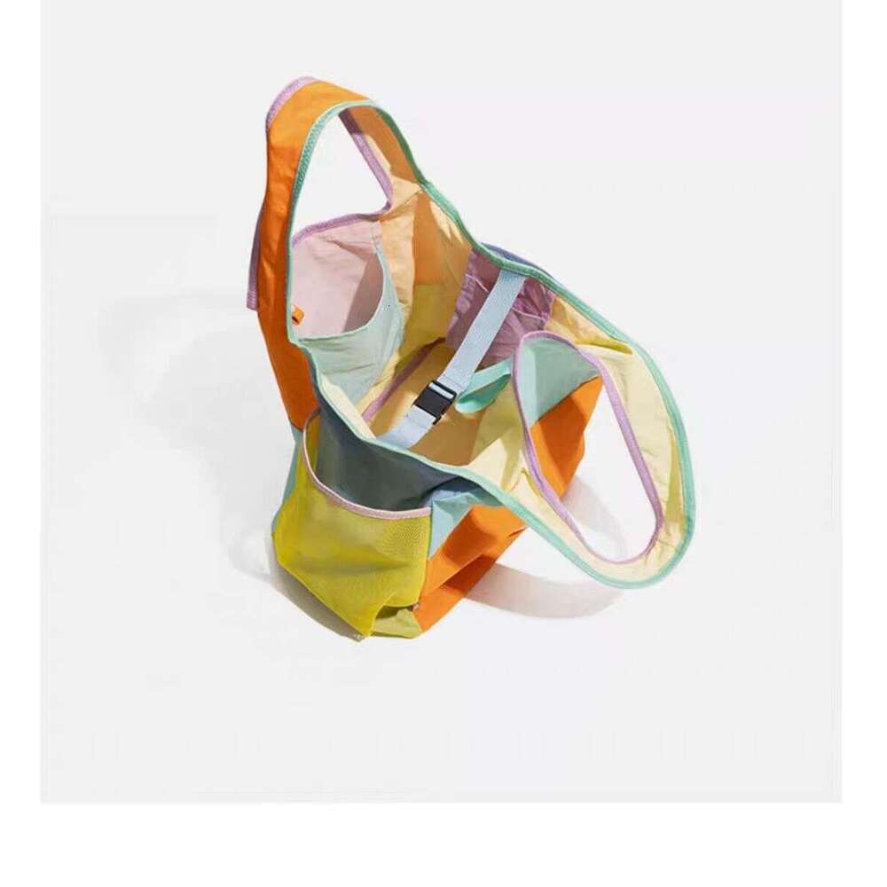 Niche Large Capacity Mommy Dopamine Color Block Tote Bag Lightweight Foldable Eco-friendly Storage Shopping Handbag