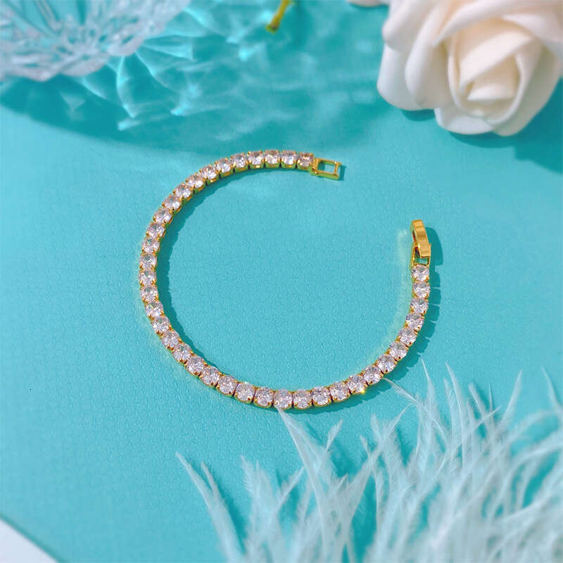 Full Dia for Women Korean Fashion 4mm Square Round Zircon Claw Chain Bracelet Stall Small Merchandise Accessories