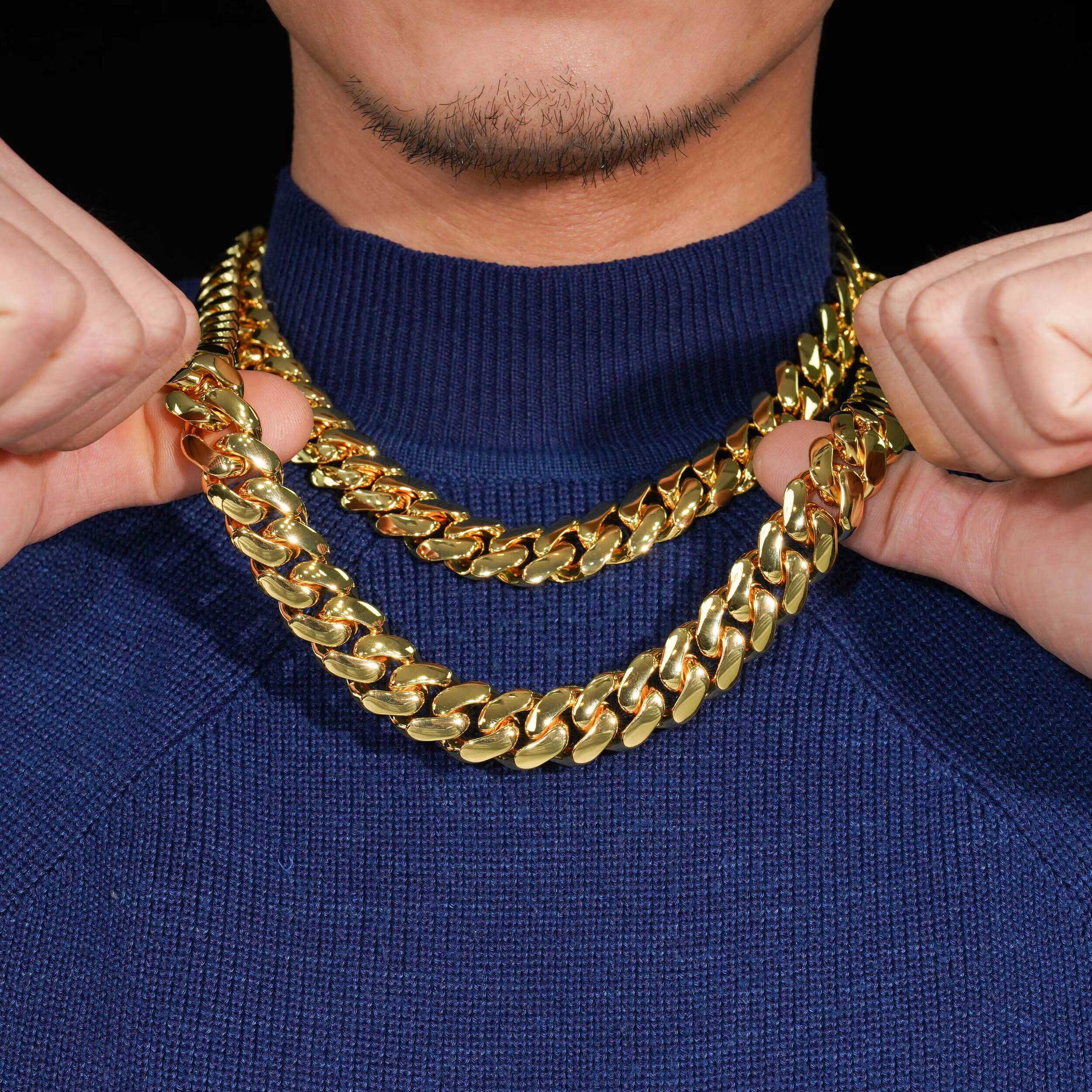 Fashion Jewelry 10121416182022mm Real Gold Plated Brass Big Cuban Link Miami Cuban Bracelet Ready to Ship Jewelry