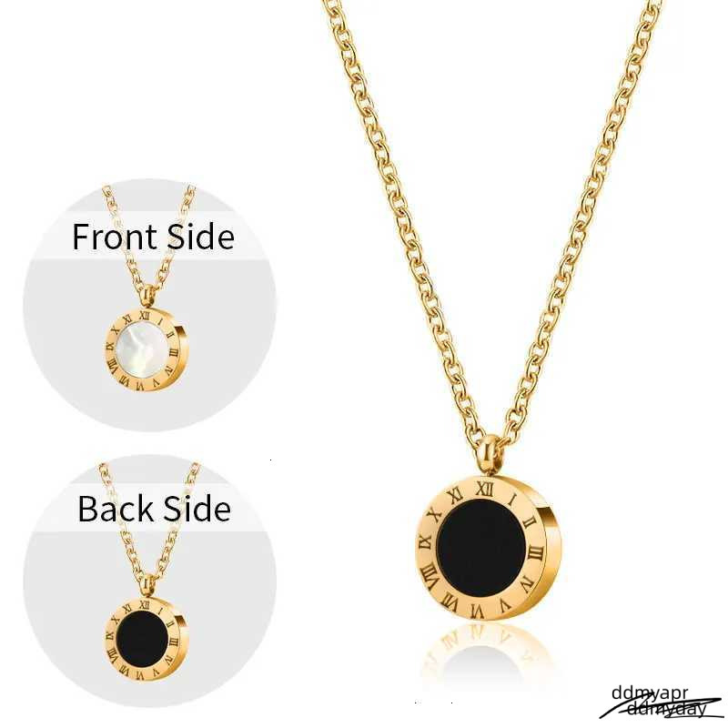 Stainl Steel Ran Numeral Black White Shell Necklace For Wen Fashion Round Pendant Chain Collar Fem ddmyday Party Jewelry ddmyday