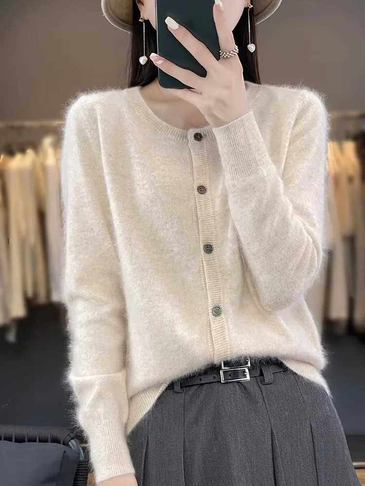 Aliselect Women Cardigan Super Warm Pure Mink Cashmere Sweaters Oneck Loose Female Clothes Ladies Solid Color Knitwear Tops Z250905