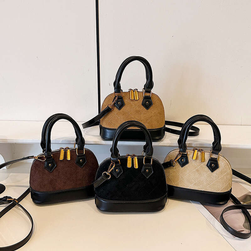 DHEssentials 2025 Women's Quilted Shell Bag, Faux Suede PU, Crossbody Shoulder Handbag, Color Block, Urban Minimalist, Black/Brown