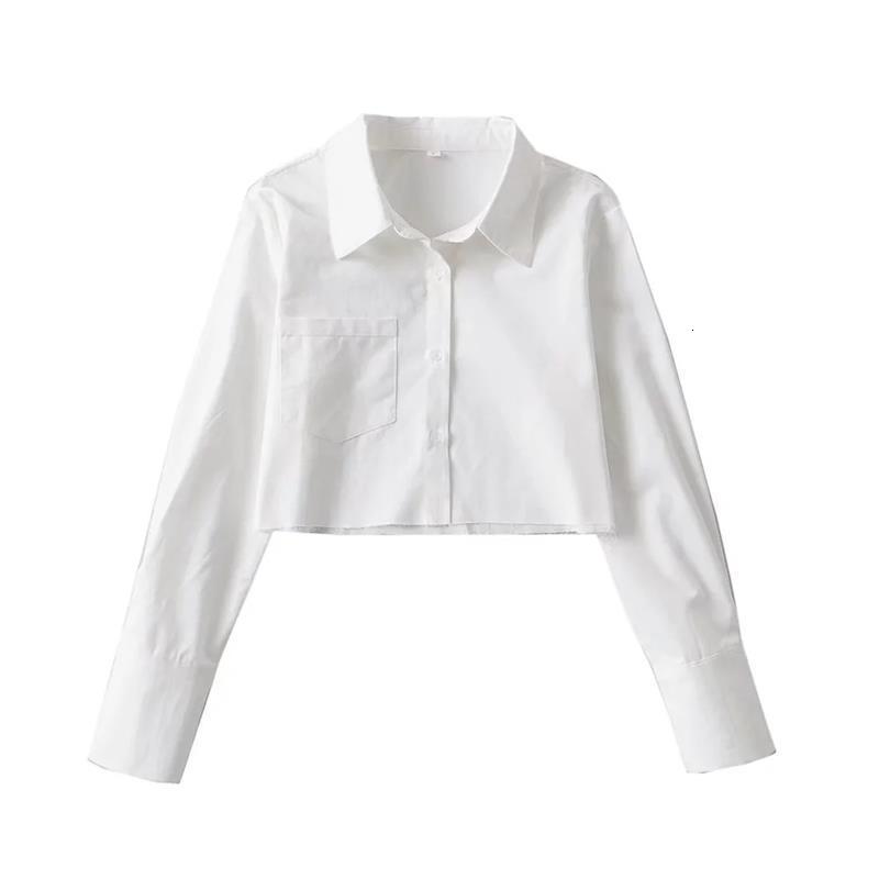 College Style Hot Girl High Waist Short White Shirt Women Spring Summer Turndown Collar Singlebreasted Frayed Long Sleeve Blouse 210430