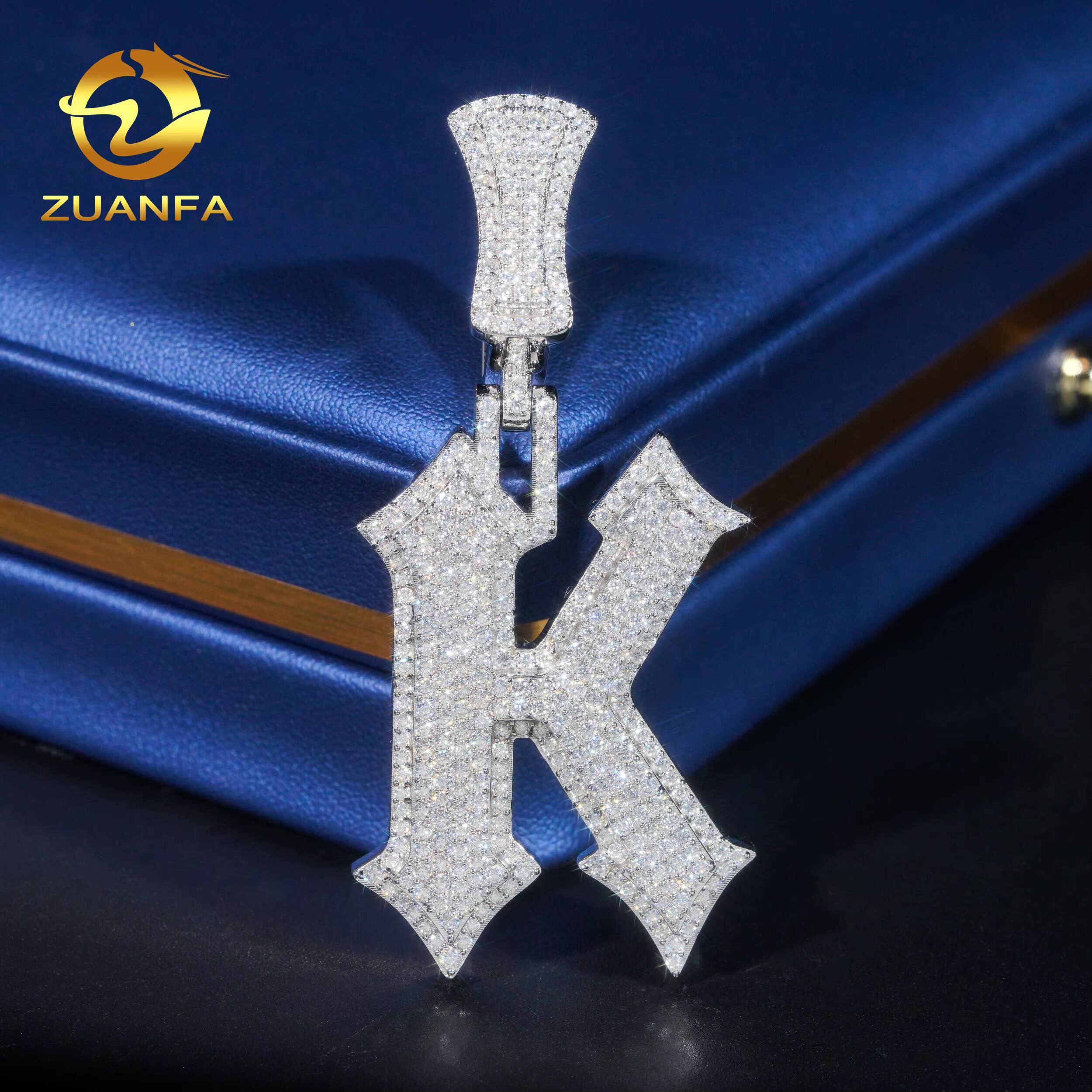Custom Iced Out 925 Silver Moissanite Pendant Initial Letter Pendant Hip Hop Crown Letter K Pendant Necklace