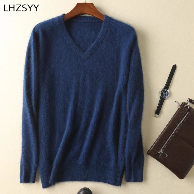 LHZSYY Mens 100 Mink Cashmere Large Size Sweaters Autumn Winter Solid Vneck Casual Knit Pullovers Men Long Sleeve Warm Jumper 250905