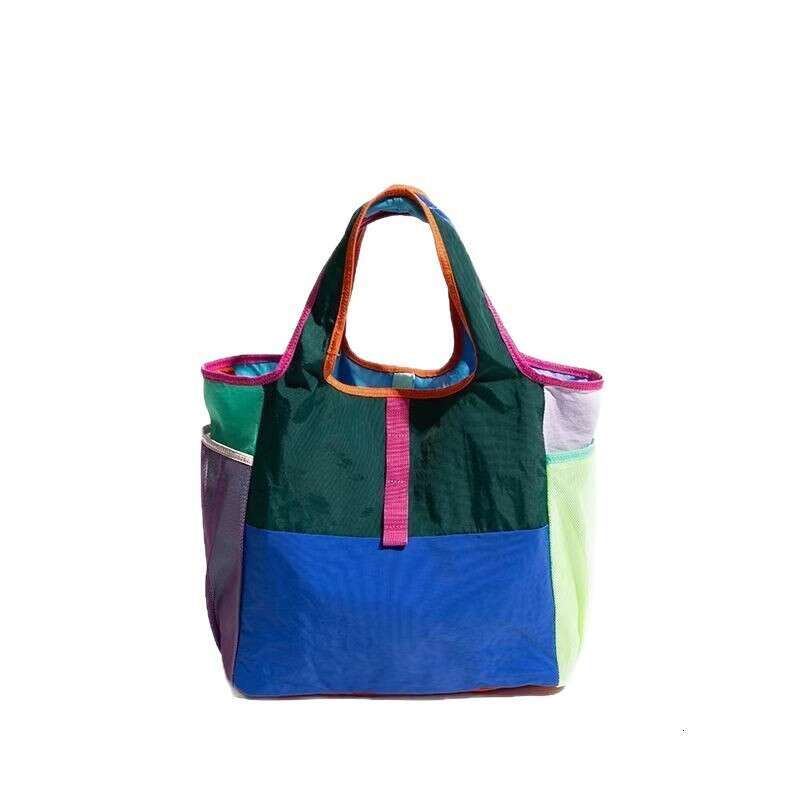 Niche Large Capacity Mommy Dopamine Color Block Tote Bag Lightweight Foldable Eco-friendly Storage Shopping Handbag