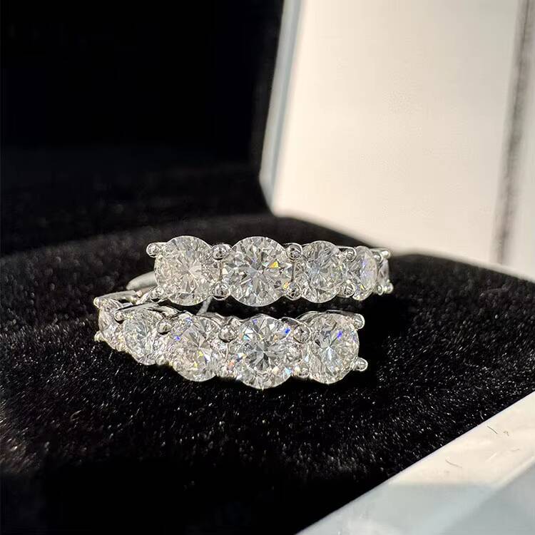 VOAINO Trendy Jewelry Half Eternity Band Lab Diamond Ring Jewelry Engagement Anniversary GRA Ring for Women