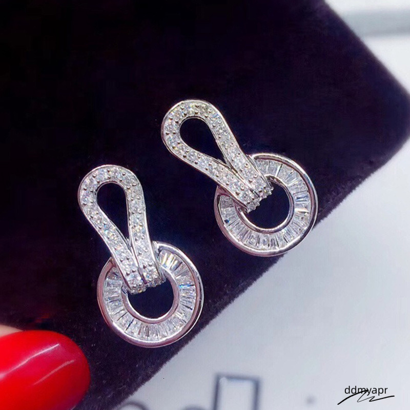 Ins Sparkling Stud Drop Ship Jewelry Sterling Sier T Princess Cut White ddmyday Topaz CZ Dia Gemstones Party Women Wedding Earring Gift