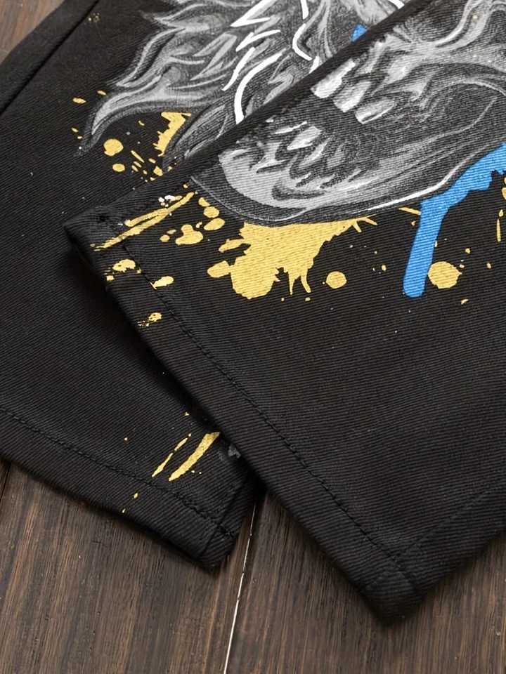 Mens patchwork color matching multitie microelastic black denim small straight jeans W250905