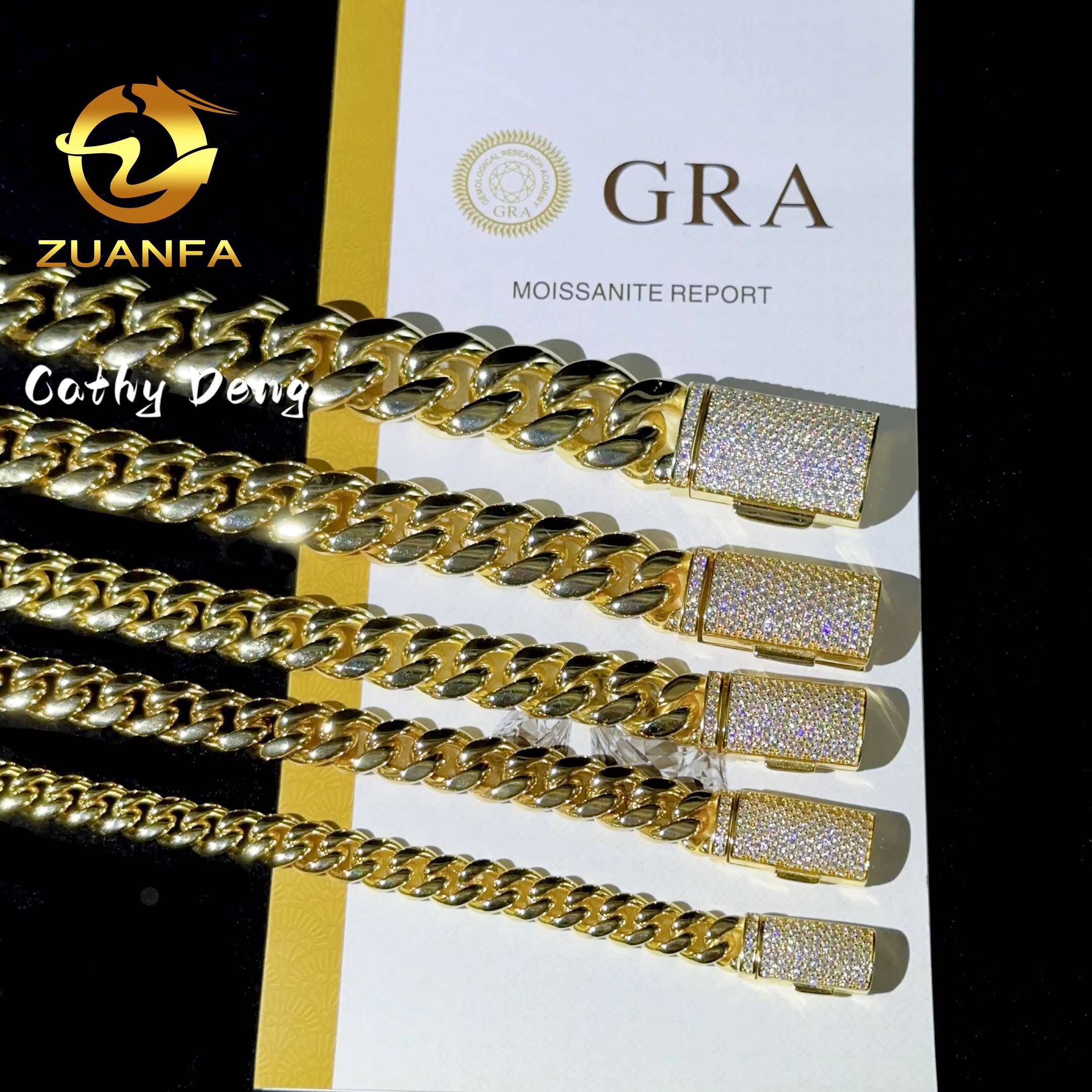 Instock Hip Hop 8mm 10mm 12mm 14mm 18mm 316LStainless Steel Cuban Chain With 925 Silver Moissanite Clasp Cuban Necklace Bracelet