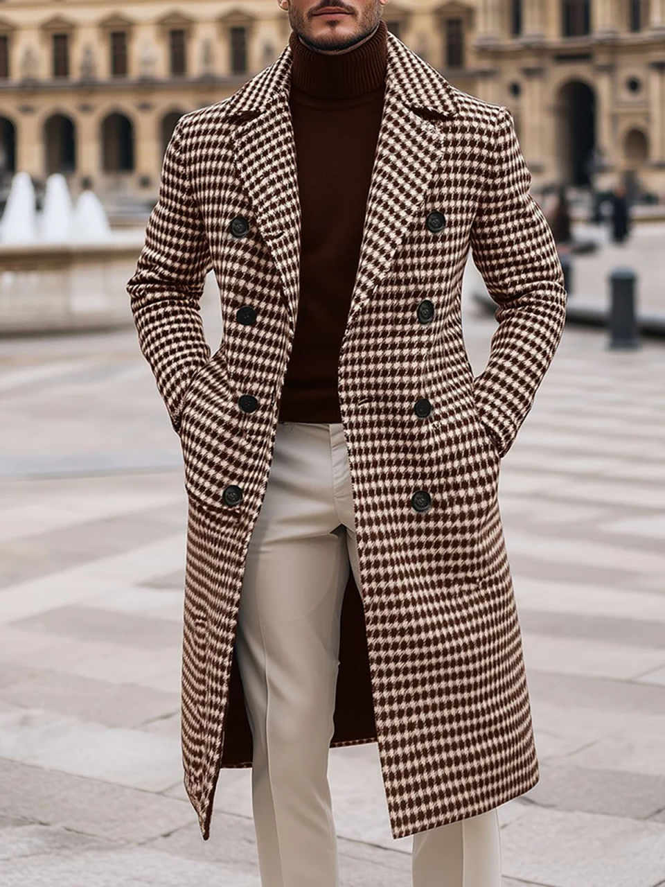 Vintage Plaid England Style Men Thick Overcoat Notched Lapel Casual Winter Windproof Warm Coat Wedding Groom Tuxedos Customized