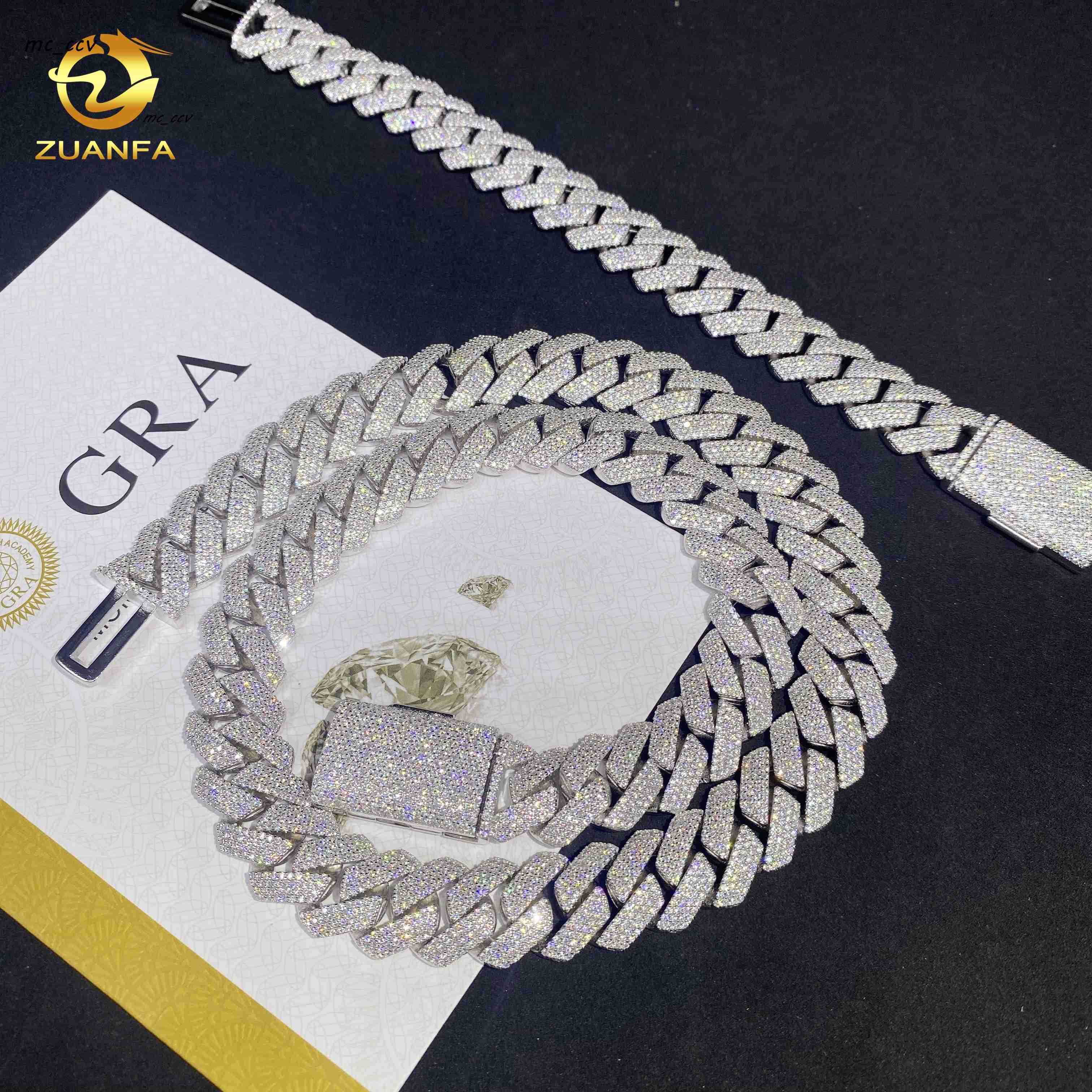 15mm 4Rows Iced Out Diamond Hip Hop Rapper Jewelry Bracelet 925 Silver VVS D Moissanite Thick Miami Cuban Link Chain Necklace