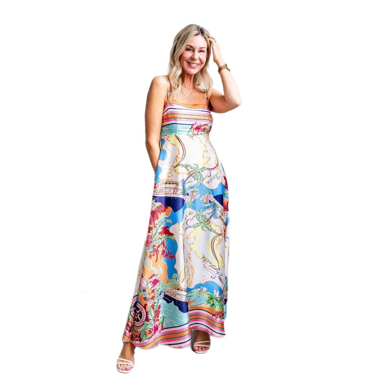 25 Summer Style New Sexy Womens High Waist Printed Vacation Style Flared Strap Dress