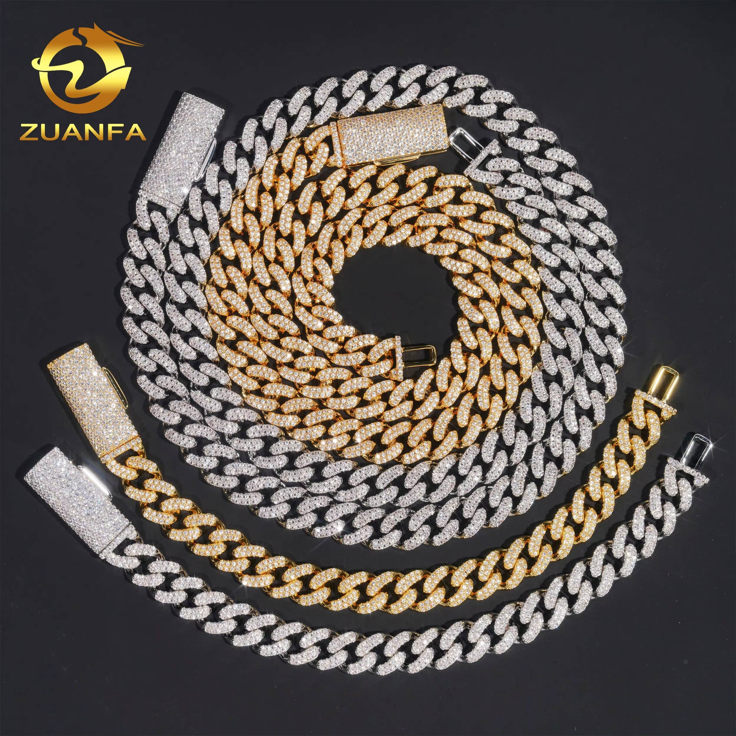Wholesale Price Cuban Chain Necklace Iced Out Jewelry Brass 5A Moissanite Moissanite Cuban Link Chain