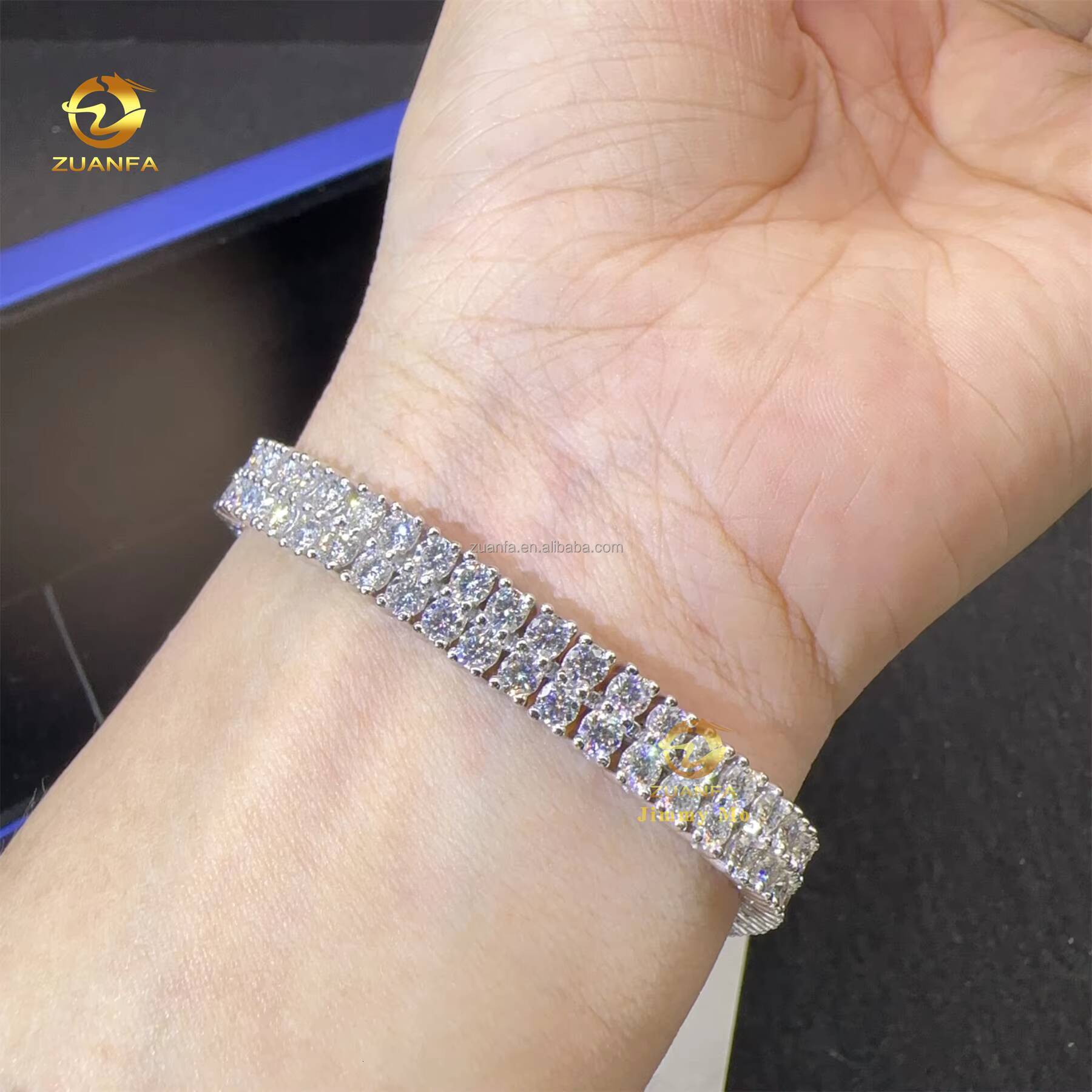 Pass Diamond Tester 3MM Two Rows 925 Silver Iced Out Hip Hop Fire Jewelry Moissanite Diamond Cluster Tennis Chain Bracelet