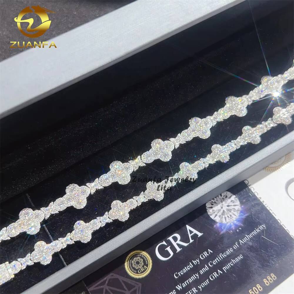 Iced Out Jewelry 10mm 13mm 925 Sterling Silver GRA Certificate Diamond Moissanite Cuban Link Chain Cross Bracelet