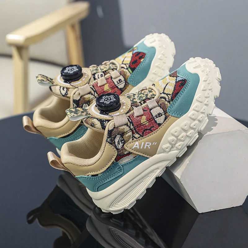 New Canvas NonSlip Sports Shoes Students Breathable Shock Absorbent Boys Shoes Springback Rotary Button Running Shoes Z250905