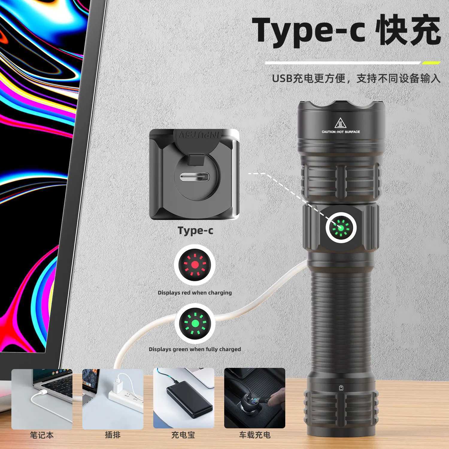 Powerful LED Flashlight USB Rechargeable Torch Light Super LongShot Flashlight Tactical Lantern Hand Lamp For CampingXJ250905