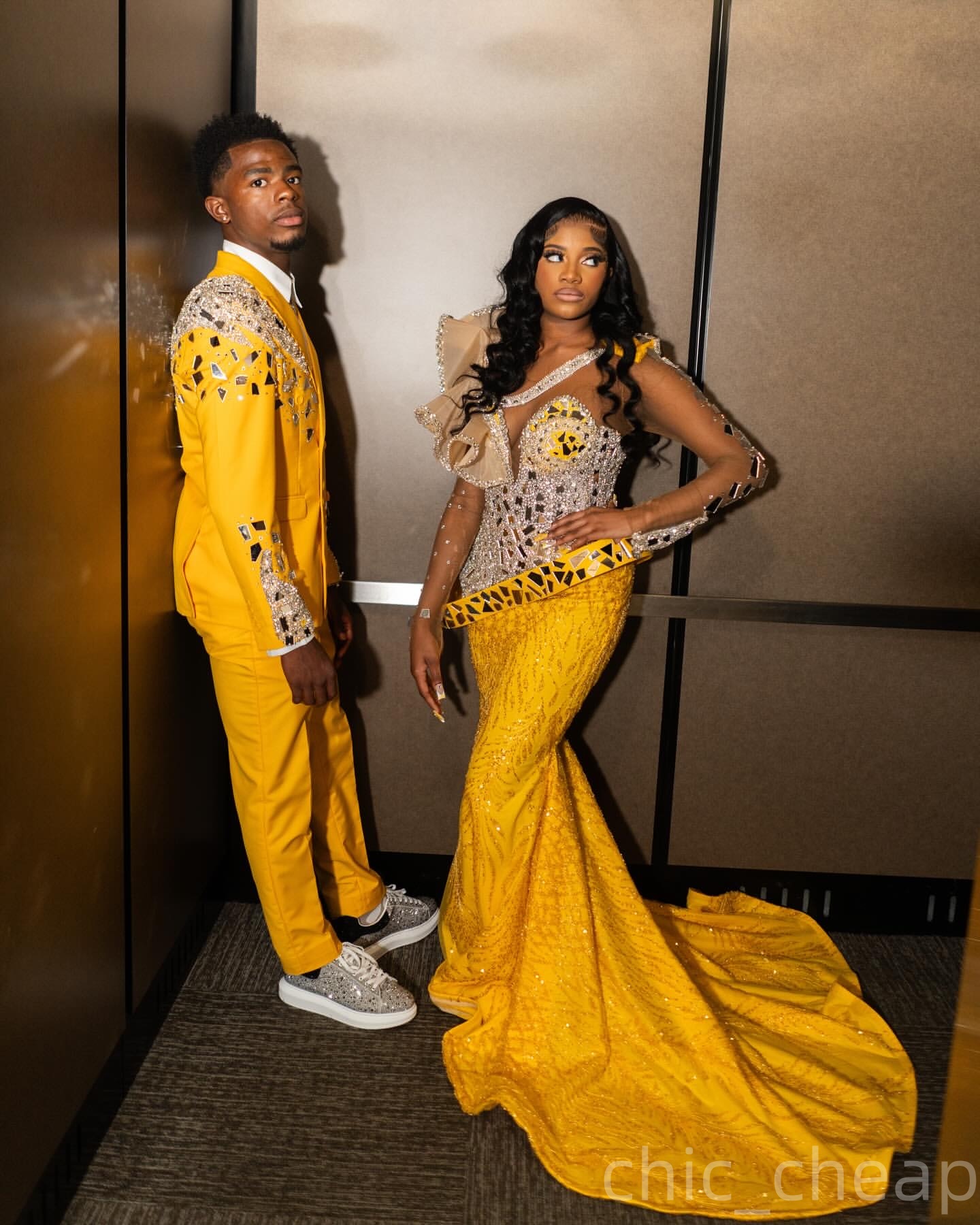 Aso Ebi Yellow Mermaid Prom Dresses 2025 Crystals Beaded Sheer Neck Sequined African Evening Formal Party Second Birthday Engagement Dress Gowns robe 