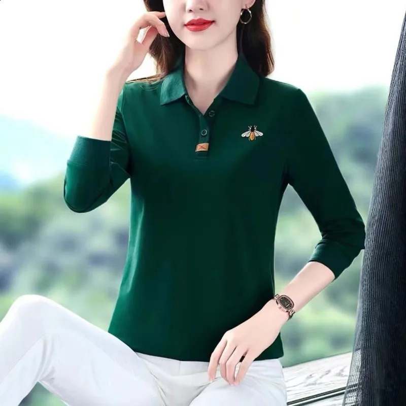 Polo Dress Women Lapel Longsleeved Tshirt Leads Sports Foreign Style Top Woman Shirt 250905