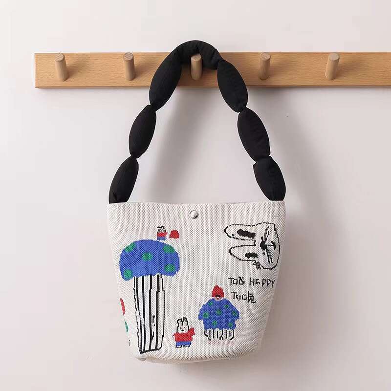 Knitted Handbag Casual Versatile Drawstring Tote Gift Packaging Souvenir Lunch Water Bucket Bag