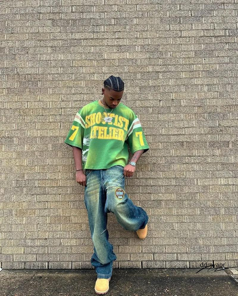 Men's Dress Shirts ddmyday American Retro Gothic Fashion Summer Casual Hip-Hop Splicing T-Shirt Personalized Street Sports Top