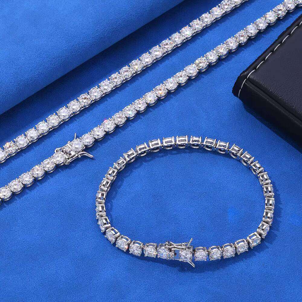 Silica stone, chilled round shape, high-grade cutting, Sier tennis chain, diamond necklace, women's jewelry