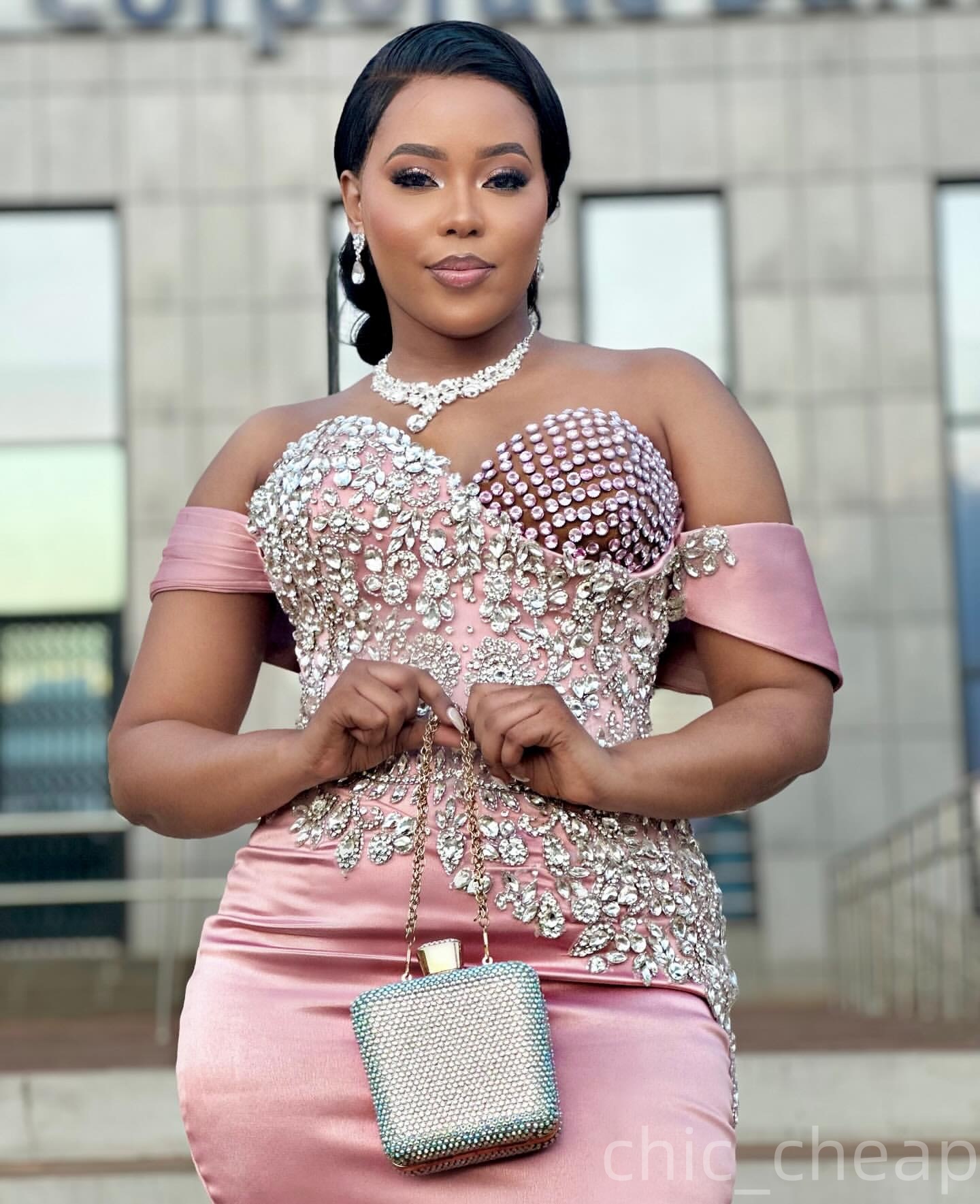 Aso Ebi Mermaid Pink Prom Dresses 2025 Beaded Crystals Satin Sweetheart Evening Formal Party Second Birthday Engagement Gowns Plus Size Dress For Spec