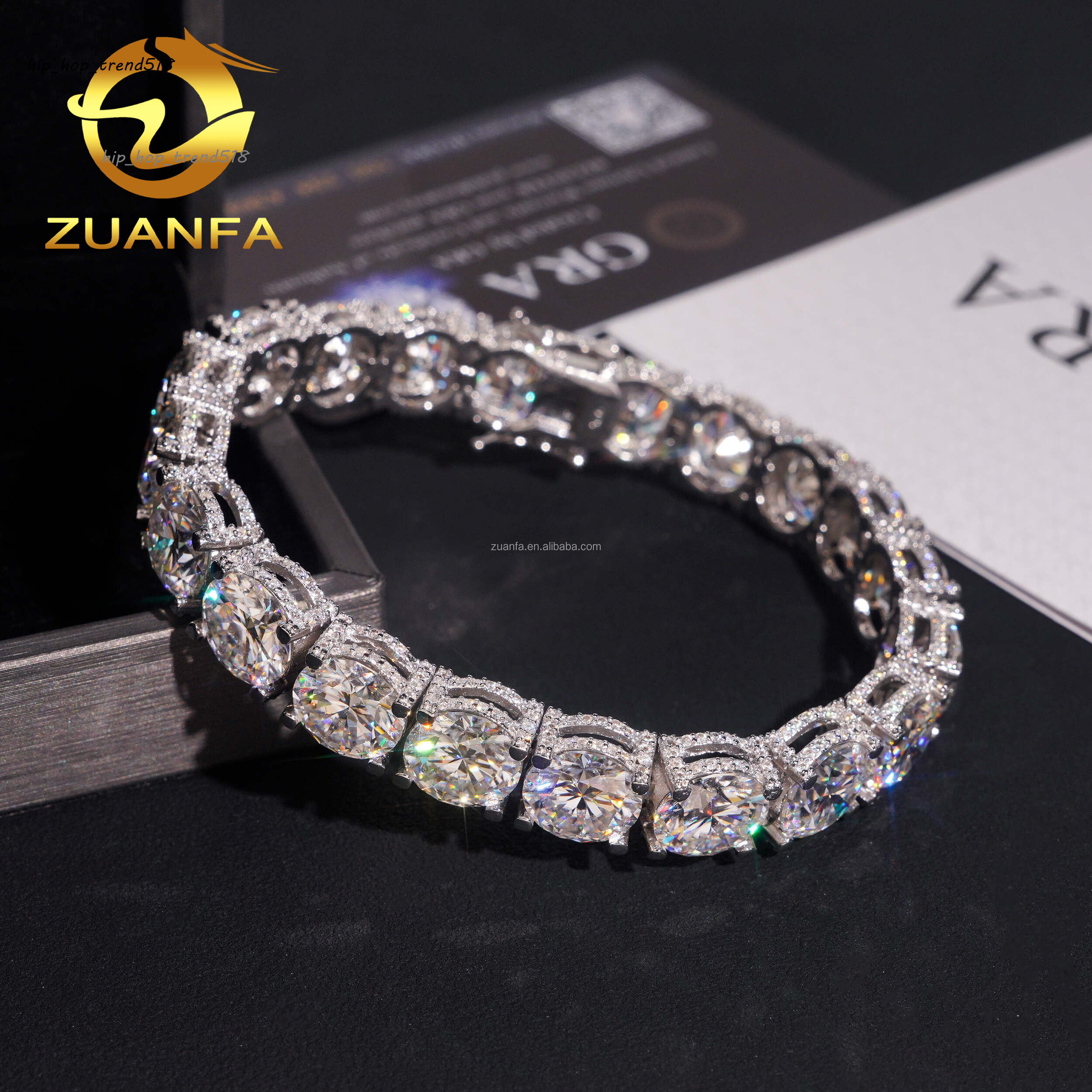 Fashion Style Luxury Rapper Jewelry 10mm Big Guy S925 Silver Iced Out Hip Hop VVS1 Moissanite Diamond Cluster Tennis Bracelet