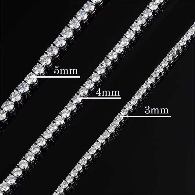 VVS D Moissanite Chain Hip Hop Sier 3mm 4mm 5mm Tennis Bracelet Necklace Fashion Gold and White Jewelry