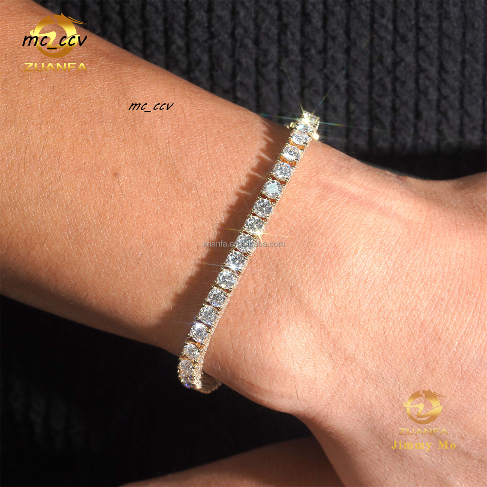 4mm 10k Real Yellow Gold Iced Out Luxury Jewelry Hip Hop Style GRA Certificates VVS Moissanite Cluster Tennis Chain Bracelet