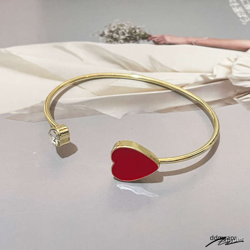 Collections Adjustable Heart Bracelet ddmydec - Trendy Korean-Style Cuff Bangle With Crystal Accents For Women (Red/Black, 8.4G Lightweight) ddmydec