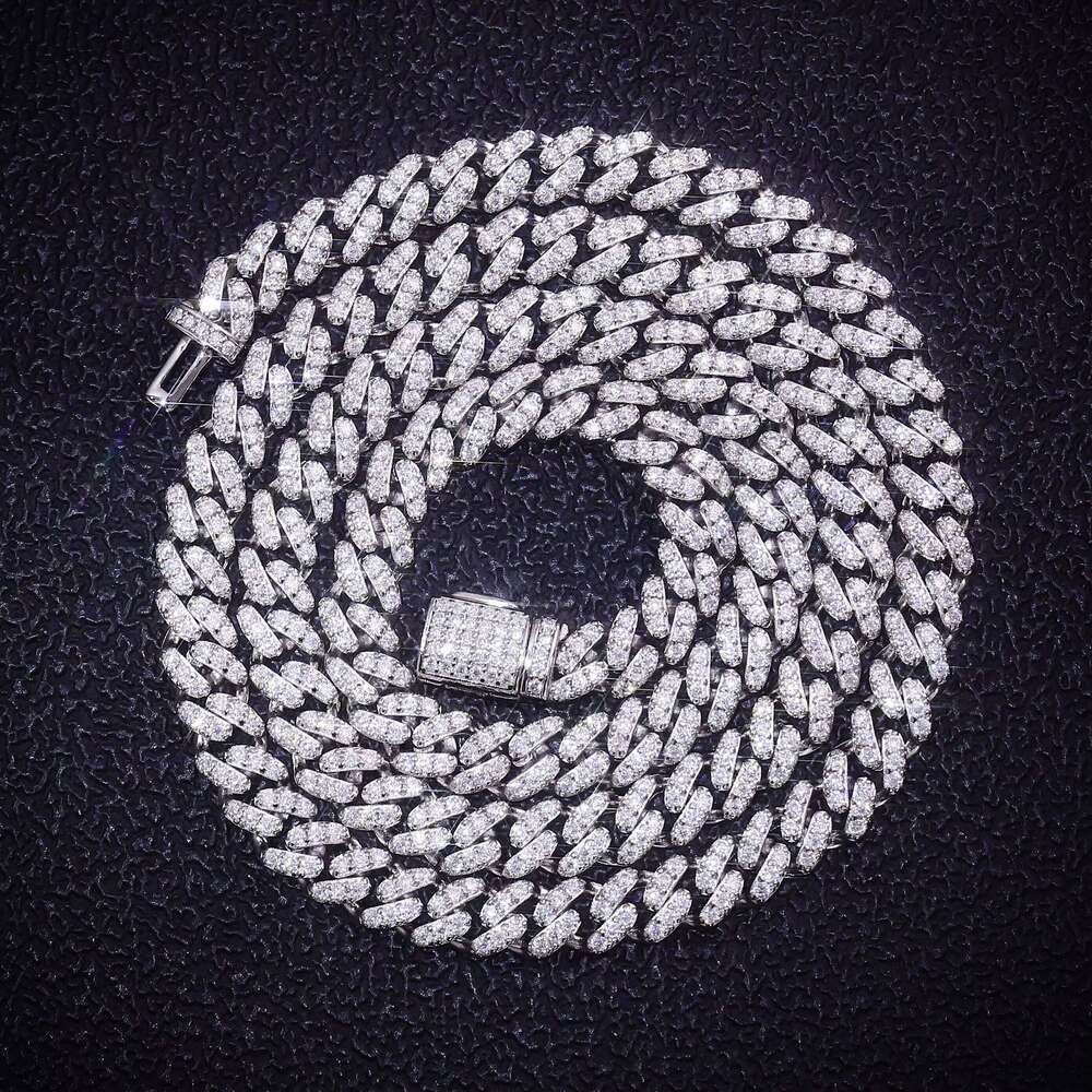 Men's Moissanite Link Chain in 7 8 9 Inch Width 10mm Sterling Sier & Gold Plated Cuban Bracelet Hip Hop Style Gift