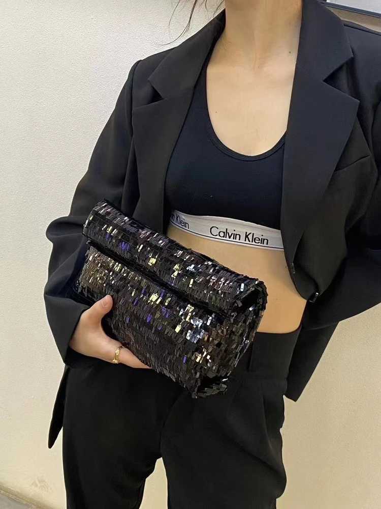 Women Silver Evening Clutch Bag Designer Shining Sequins Party Wedding Purse Fashion Trends Handbag Black Metal Wallet Z250903